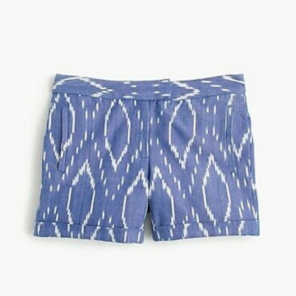 J. Crew Blue Ikat Print Shorts Size 6 Cuffed Cotton 3" Inseam Shorts 6
